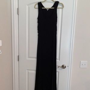 Long black dress with lace side cutouts